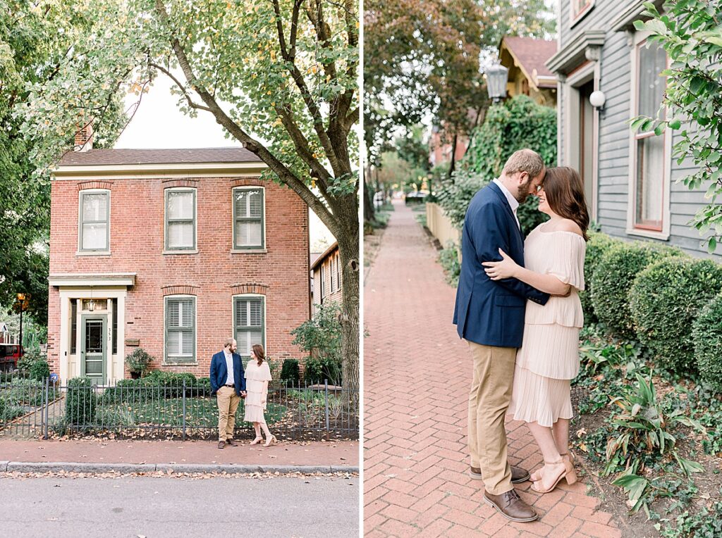 Couples photos at Lockerbie Square historic District in Indianapolis by Photographer Katelyn Ng