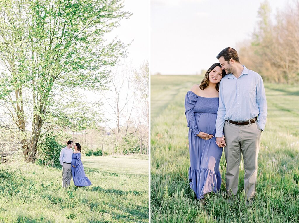 An Indianapolis pregnant mother stands with her husband in a portrait by Maternity Photographer Katelyn Ng.