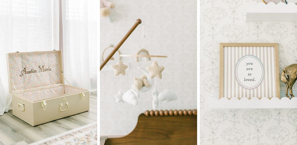 Sweet neutral decorations from the a little girl's nursery.